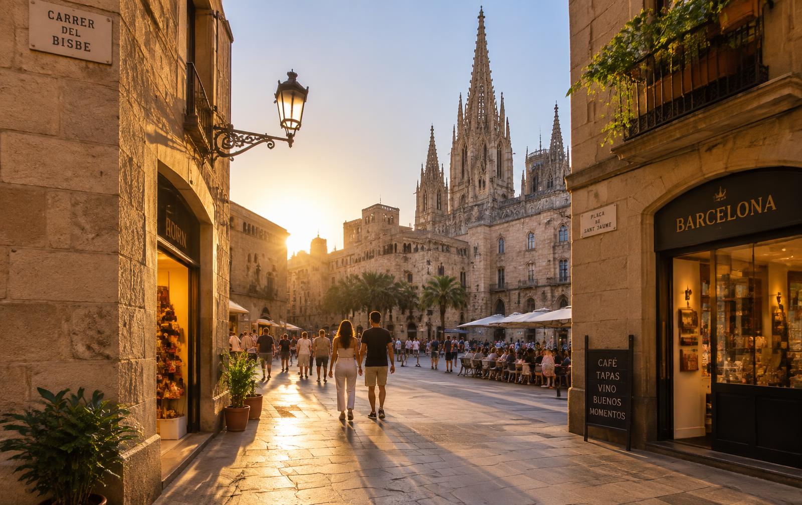 Barcelona Gothic Quarter at golden hour